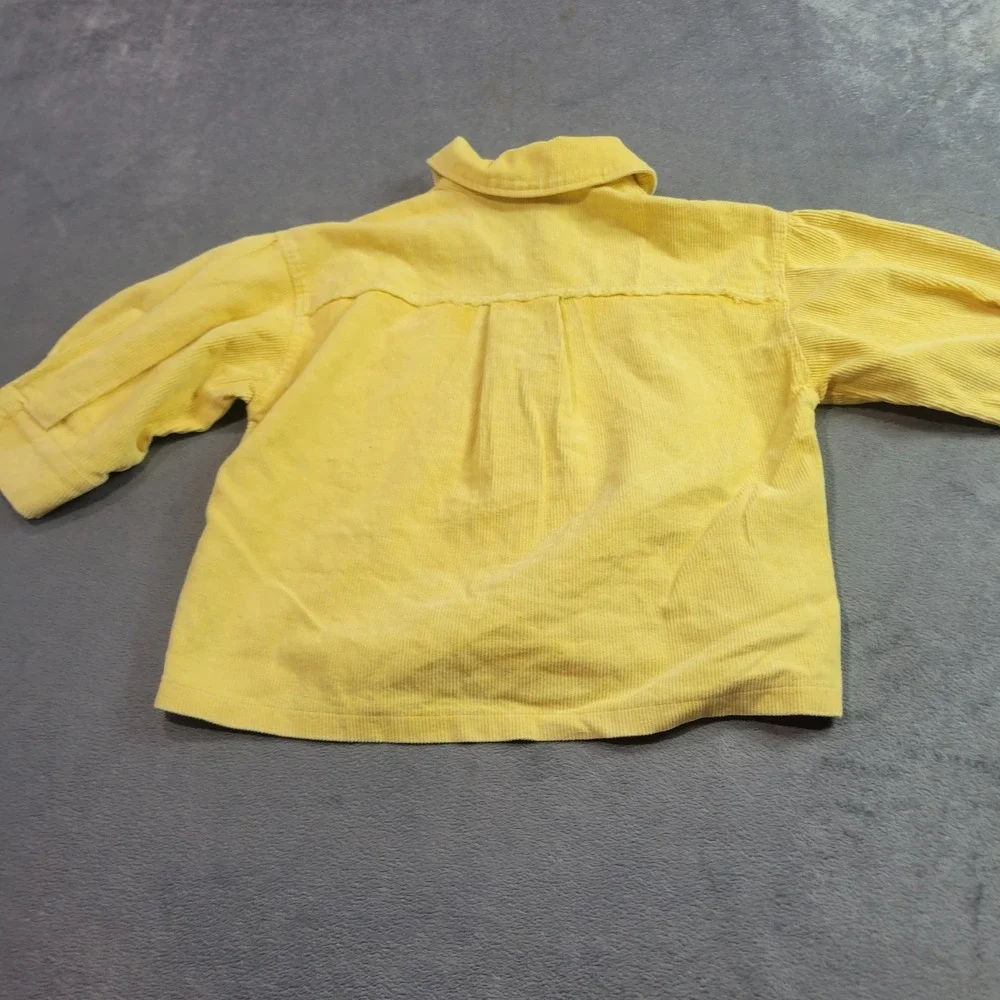 ODDY Kids Corduroy Jacket Girls‎ XL Yellow Shacket Raw Hem Puff Sleeve UJ15271K